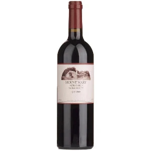 Red wine bottle with 'Mount Mary Vineyard' label on a white background